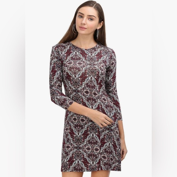 NWT Fratini Woman Patterned 3/4 Sleeve Dress size medium - Picture 1 of 16